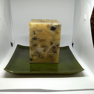 Square Tray + Rocklike Earthtone Rectangle Candle